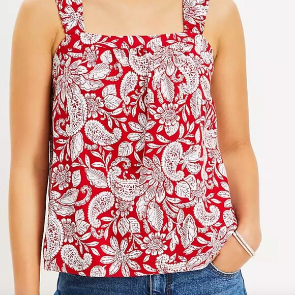 Loft Paisley Ruched Strap Cami, Size Large - Picture 13 of 13